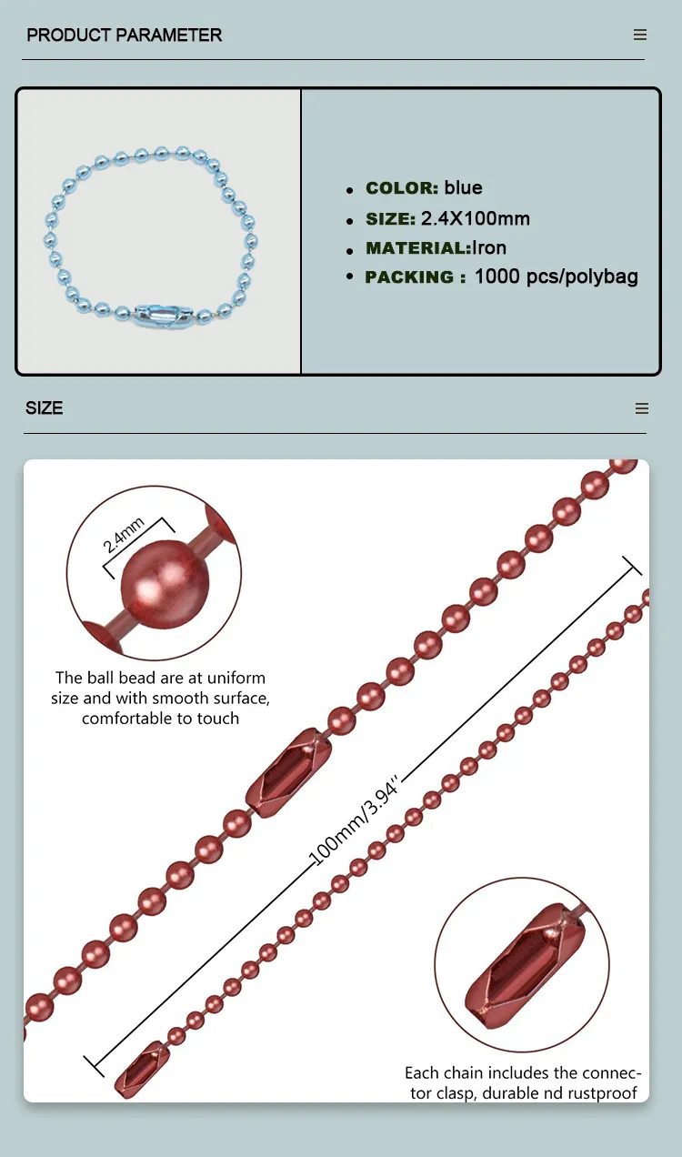 Persoonlijke kleuren geplatte staal sleutelhanger, Perlen Ball Dogtag ketting 0