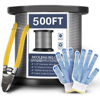 Goede prijs. Certificaat ISO9001/ISO14001 T316 Kabel van roestvrij staal 7x7 strengen 500ft dekrailer SS kabeldraad met snijdoos online