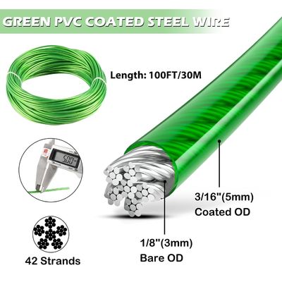 kopen 7x7 / 7x19 Vinyl bedekte vliegtuigkabels gegalvaniseerd stalen kabel touw PVC bedekte draad touw 1/8 