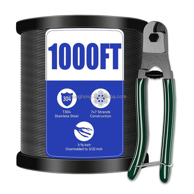 Goede prijs. Niet-legering vinyl bekleed draad touw Zwart 304 roestvrij staal 1/16 